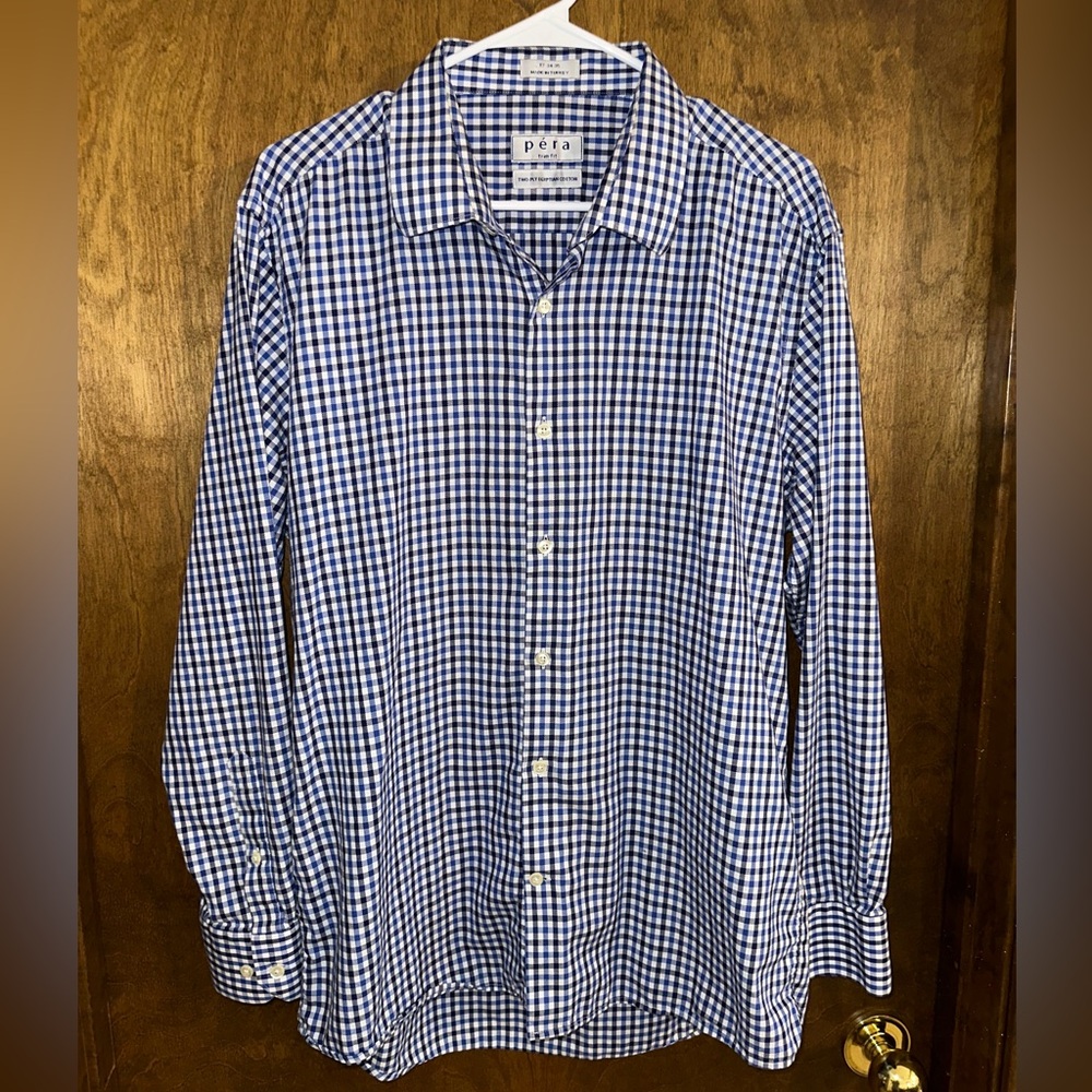Pera Blue & White Checkered Button Up Long Sleeve